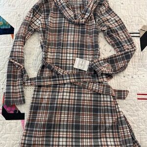 Charcoal Multi-plaid Cowl Neck midi dress-L- Emily Daniel’s